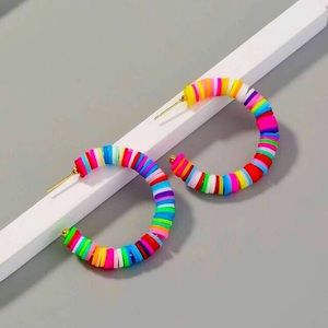 🌈 Rainbow Beaded Cuff Hoop Earrings NWT